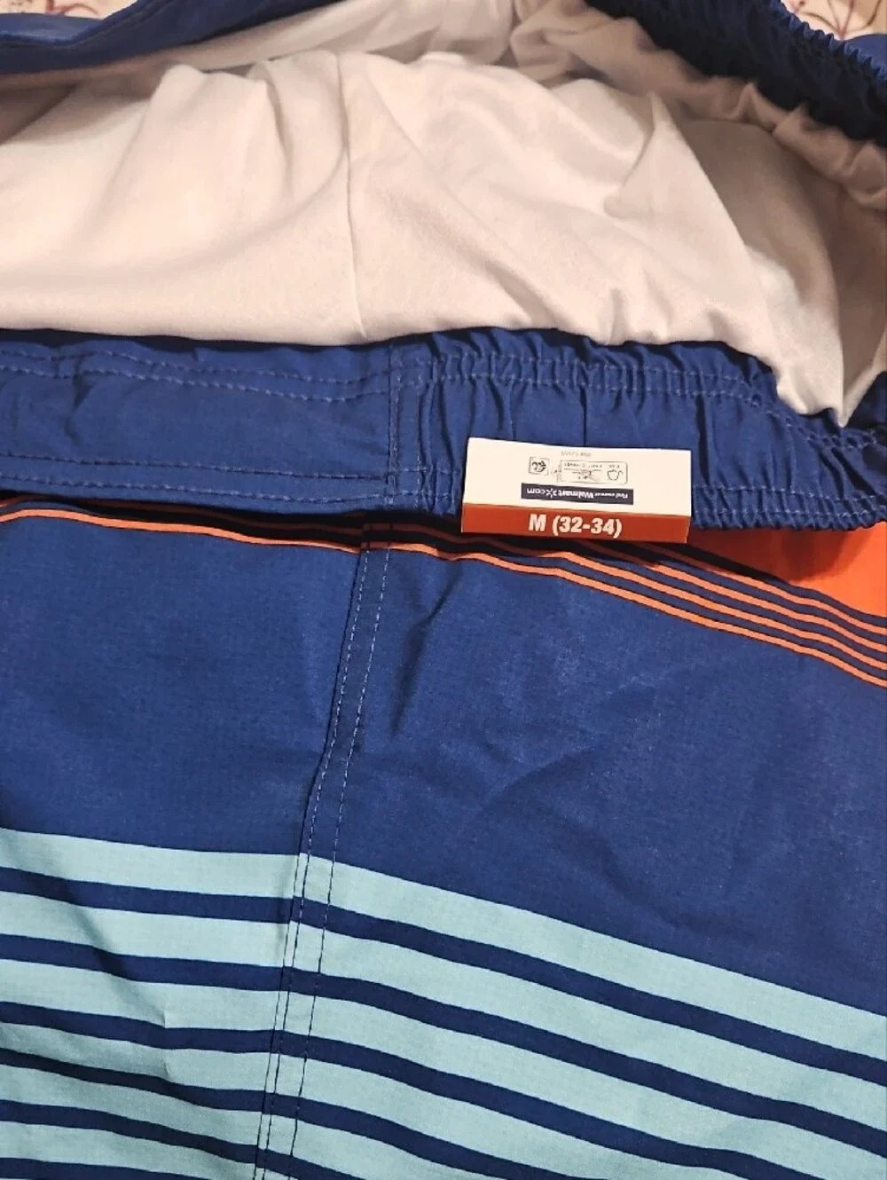 Men's Blue & Orange Striped Swim Trunks